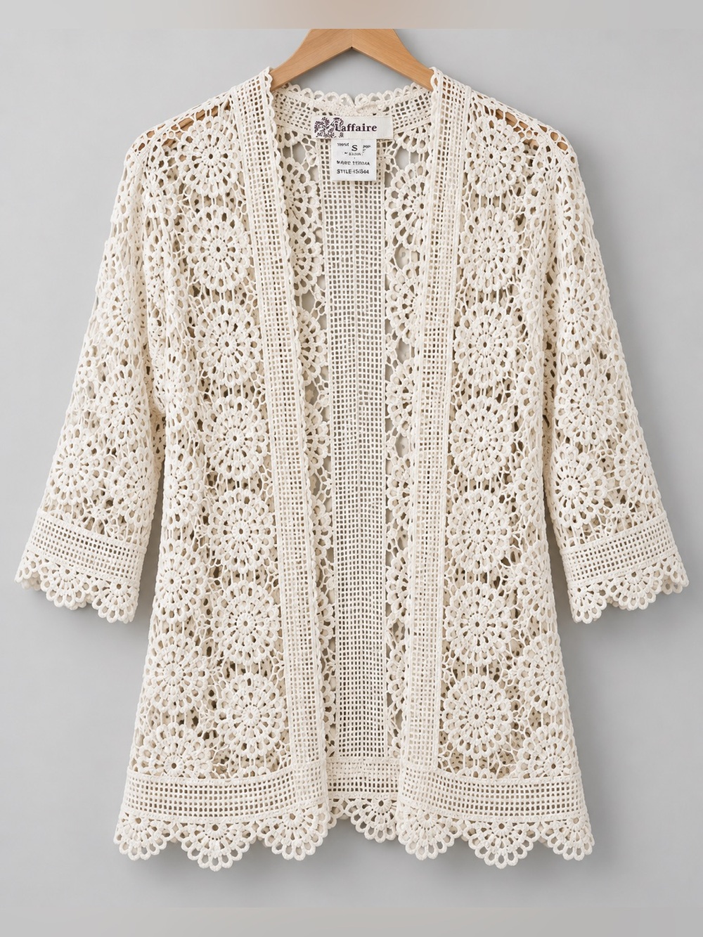 Laffaire Ivory Crochet Lace Open Front Tunic Cardigan Size S